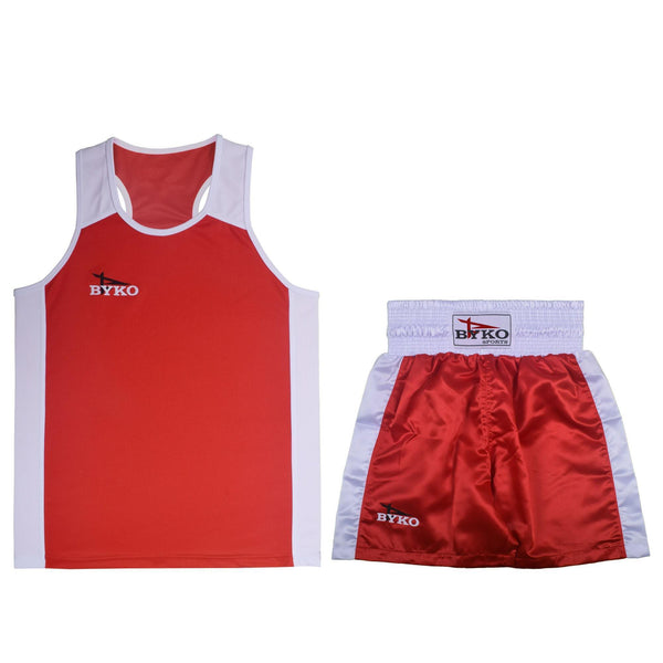 BYKO Boxing Shorts and Vest Set - Pro Training Sparring Fight Boxing Set for Kids, Adults, Men, Women - Light Weight Breathable Satin Fabric Boxing Uniform
