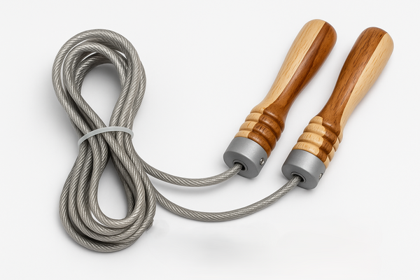 Steel skipping rope with polished wooden handles for boxing, fitness, and cardio training – Byko Sports UK