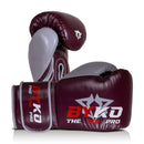 BYKO Impact boxing gloves in maroon and gray, designed for power and precision during training.