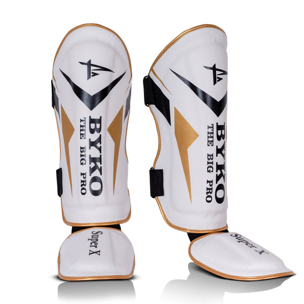 BYKO Shin Instep Pads – Premium Kickboxing & MMA Leg Protection (S - L) – Black & White Training Gear - Byko sports