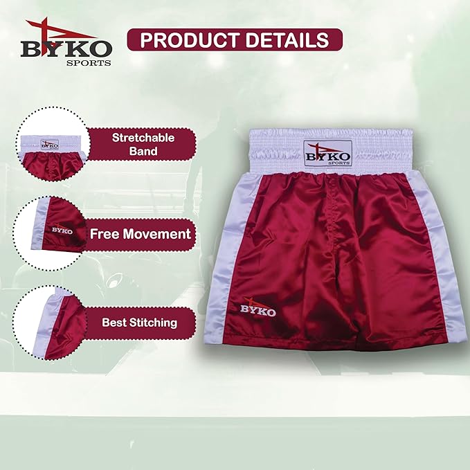 BYKO Boxing Shorts and Vest Set - Pro Training Sparring Fight Boxing Set for Kids, Adults, Men, Women - Light Weight Breathable Satin Fabric Boxing Uniform